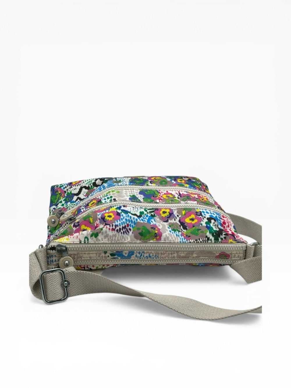 Kipling Alvar Colorful Daisy Dance Nylon Crossbody Bag with Gray Strap - Picture 3 of 11